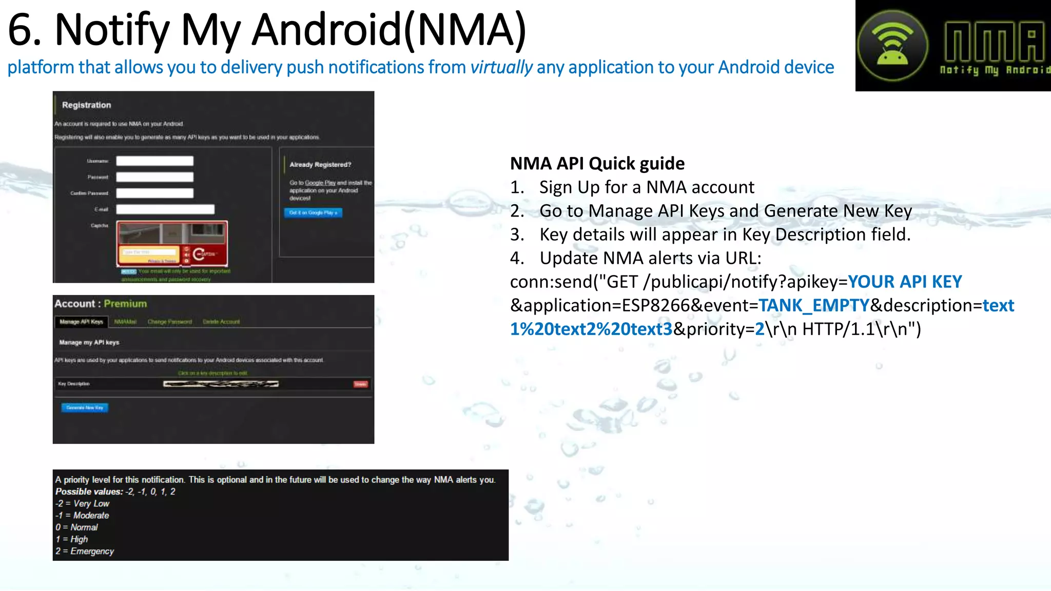 4.HC SR04 Ultrasonic Sensor
0 of ESP8266
2 of ESP8266
along with ESP8266 and FT232 ground pins
External power supply
• The sensor emits a short ultrasonic burst and then
"listens" for the echo.
• Under control of a host microcontroller (trigger pulse), the
sensor emits a short 40 kHz (ultrasonic) burst.
• This burst travels through the air at about 1130 feet per
second, hits an object and then bounces back to the
sensor.
• The sensor provides an output pulse to the host that will
terminate when the echo is detected, hence the width of
this pulse corresponds to the distance to the target.
Basic working principle:
 