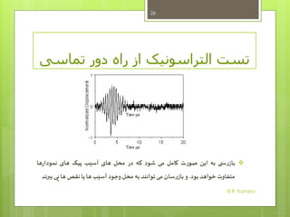 ‫تماسی‬ ‫دور‬ ‫راه‬ ‫از‬ ‫التراسونیک‬ ‫تست‬
‫ی‬ ‫س‬‫ر‬‫باز‬‫به‬‫این‬‫ت‬‫ر‬‫صو‬‫کامل‬‫می‬‫شود‬‫که‬‫در‬‫محل‬‫های‬‫آسیب‬‫پیک‬‫های‬‫ها‬‫ر‬‫نمودا‬
‫متفاوت‬‫خواهد‬‫بود‬.‫و‬‫سان‬‫ر‬‫باز‬‫می‬‫توانند‬‫به‬‫محل‬‫وجود‬‫آسیب‬‫ها‬‫یا‬‫نقص‬‫ها‬‫پی‬‫ب‬‫برند‬
26
© R. Kamjou
 