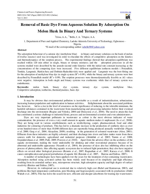 research papers on dyes removal of basic dye from aqueous solution by adsorption research papers on dyes removal of basic dye from aqueous solution by adsorption