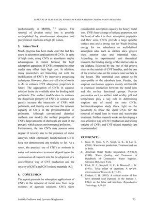 Removal of heavy metals from wastewater by carbon nanotubes | PDF