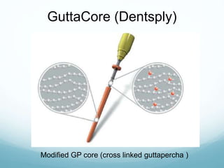 GuttaCore (Dentsply)
Modified GP core (cross linked guttapercha )
 