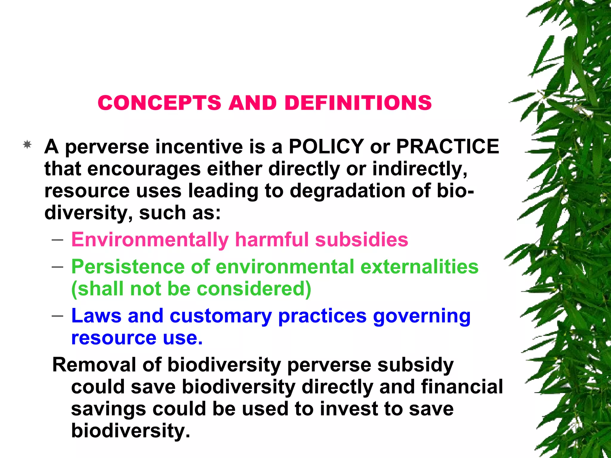 Removal of perverse economic incentives to conserve biodiversity | PPT