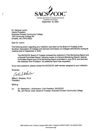 Removal of probation, Roanoke-Chowan