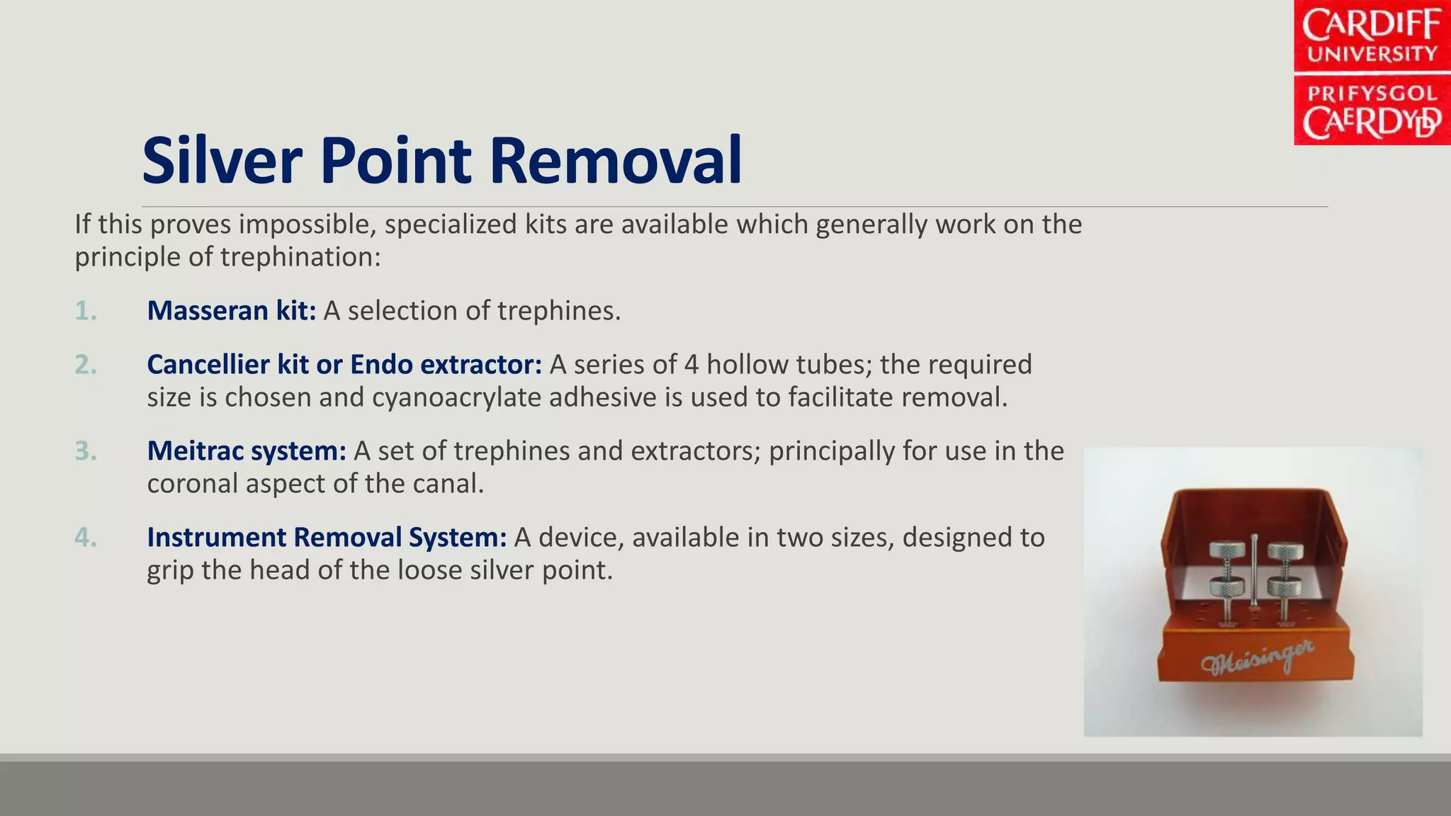 Removal of root filling materials techniques, outcomes and risks | PPTX