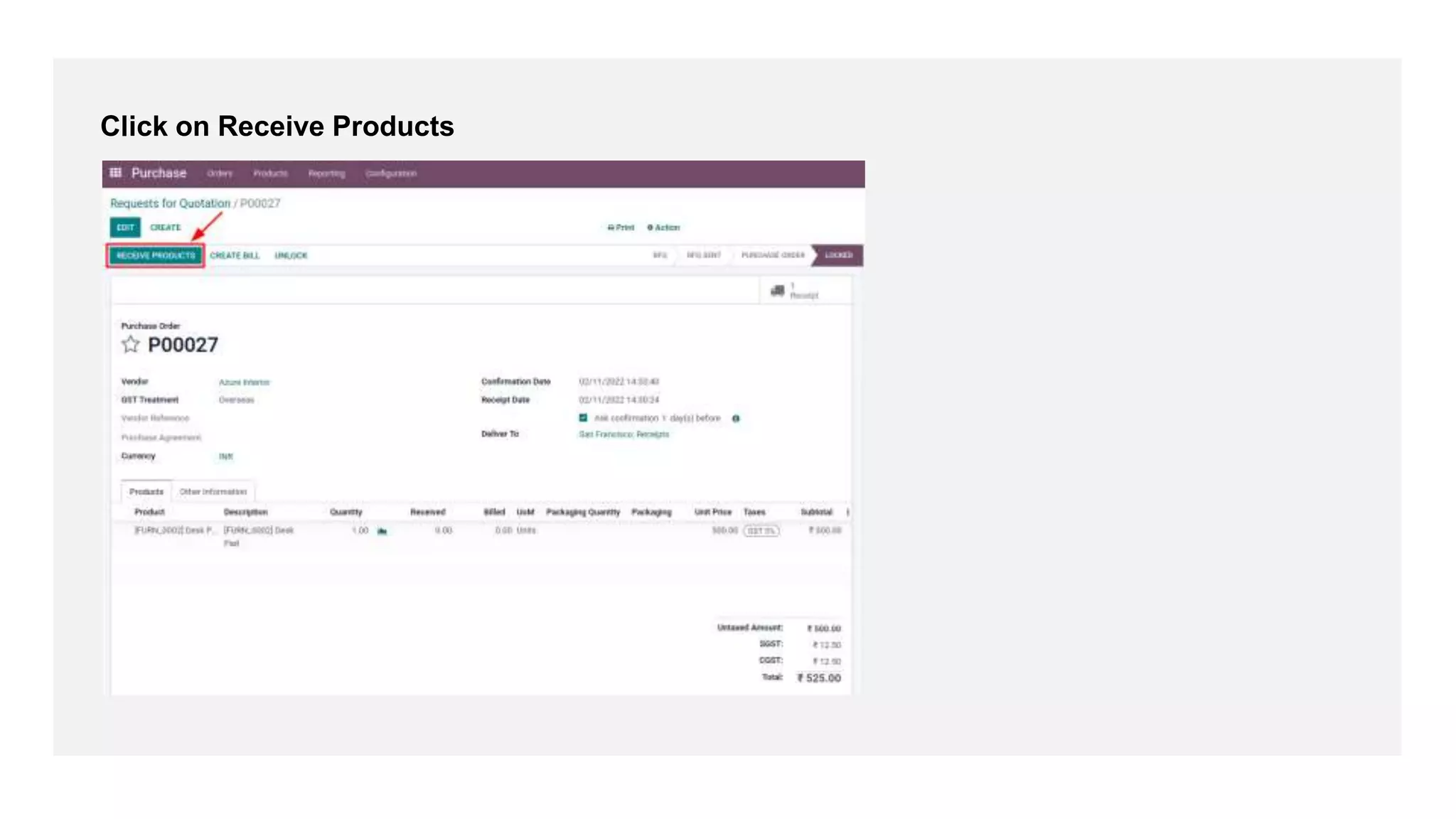 Click on Receive Products
 