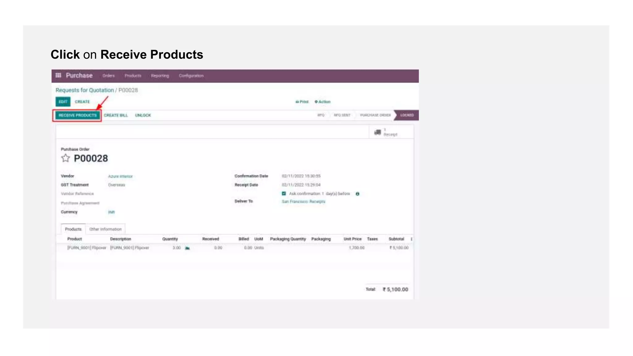 Click on Receive Products
 