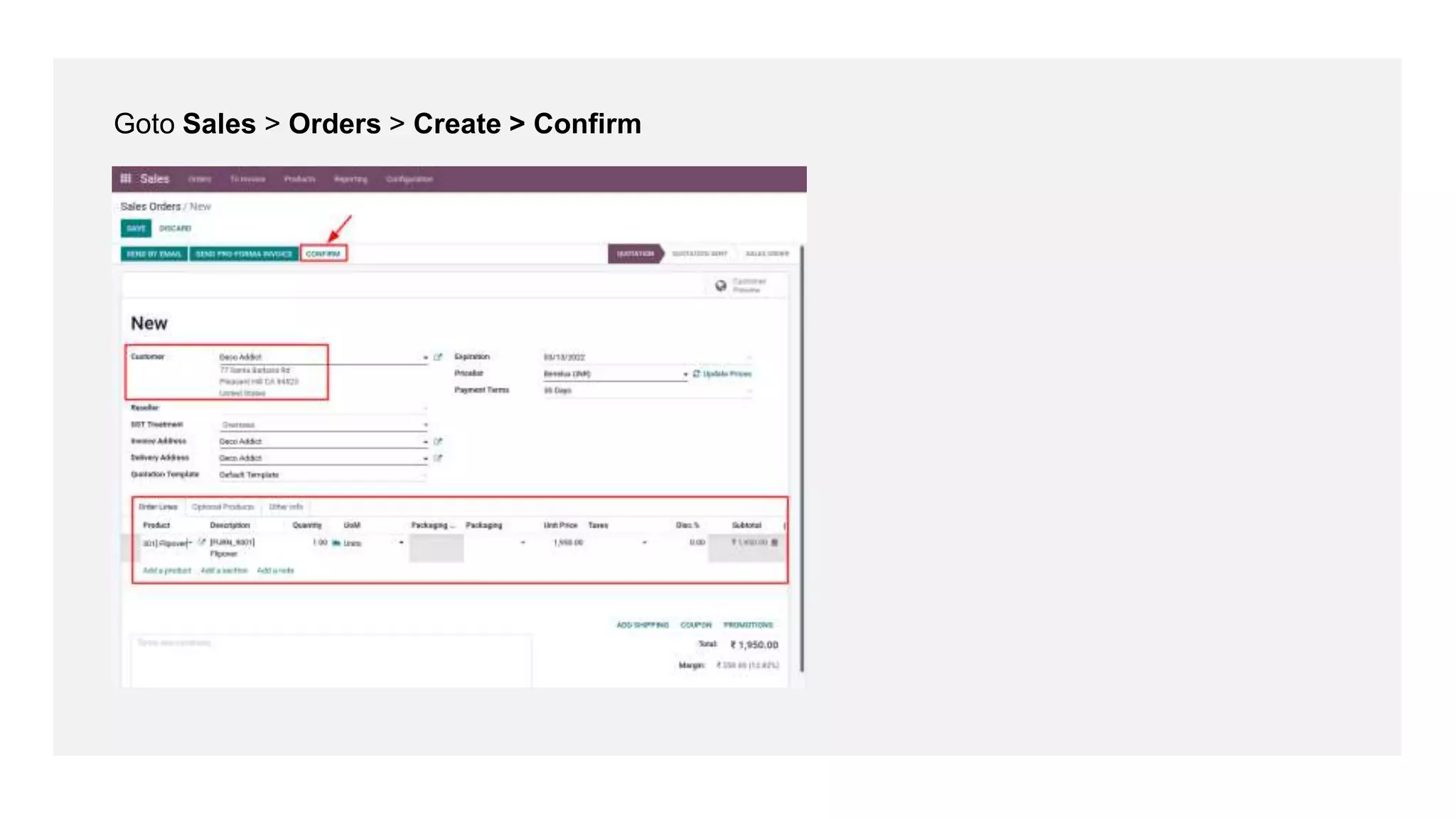 Goto Sales > Orders > Create > Confirm
 