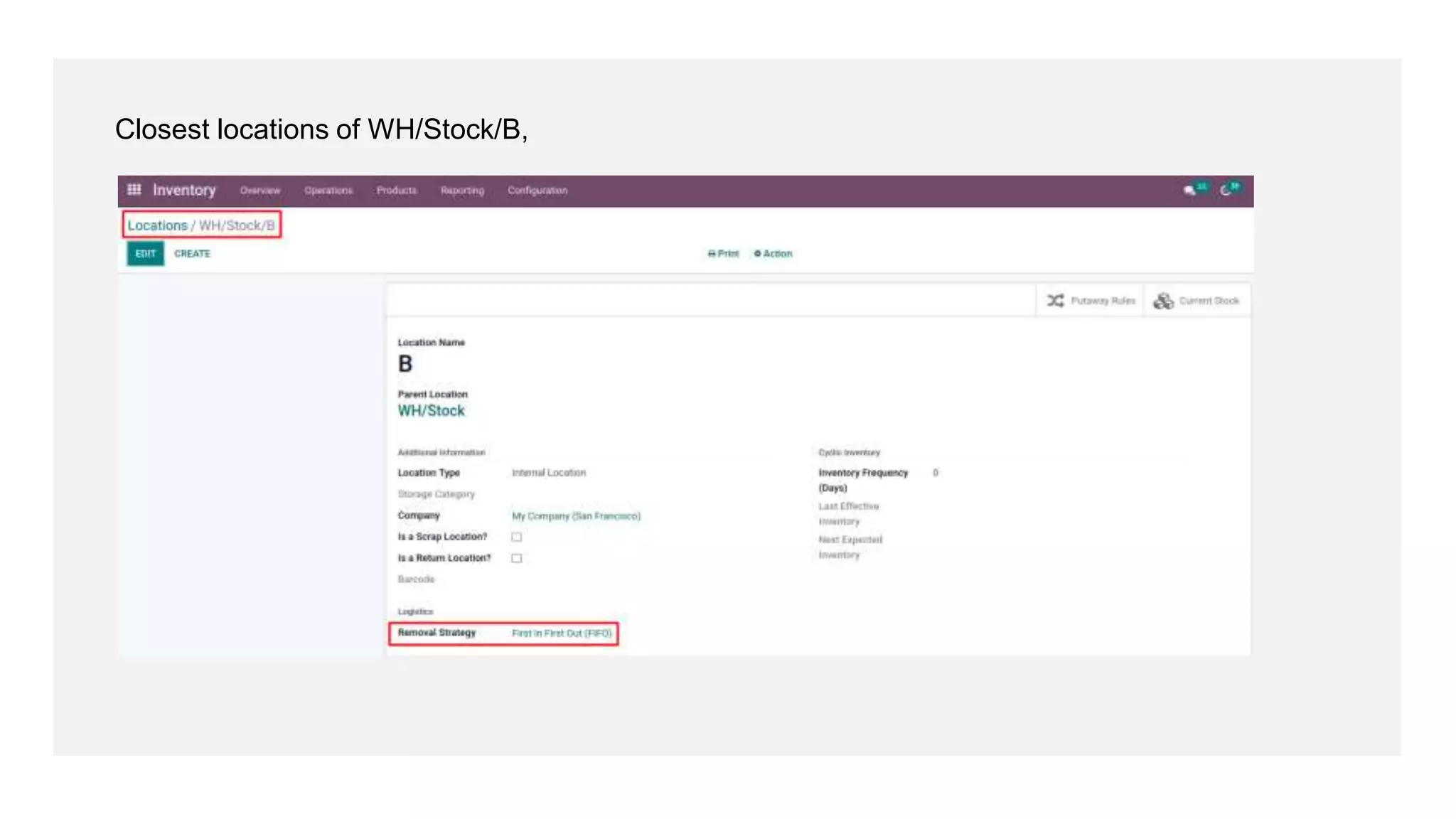 Closest locations of WH/Stock/B,
 