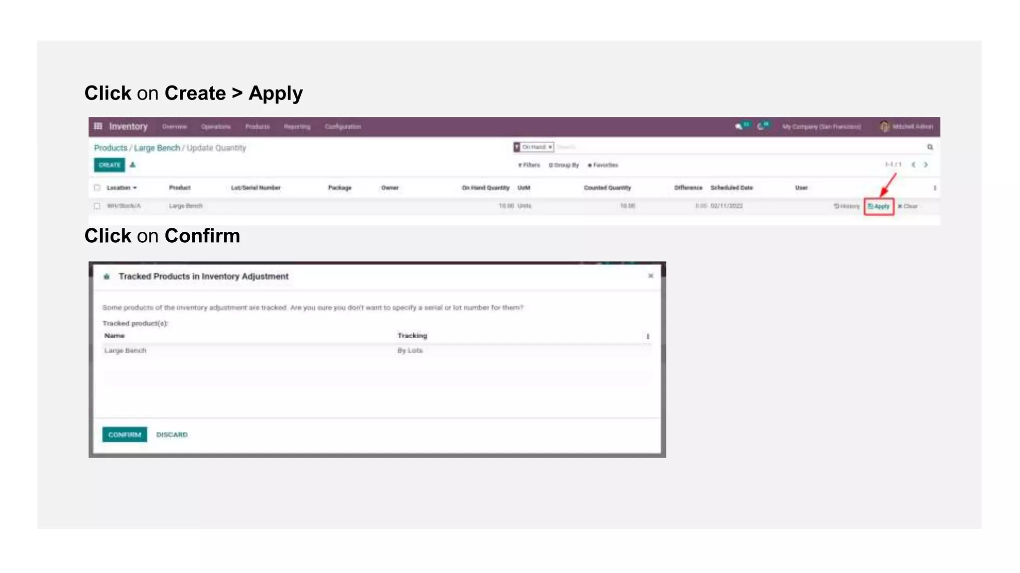 Click on Create > Apply
Click on Confirm
 