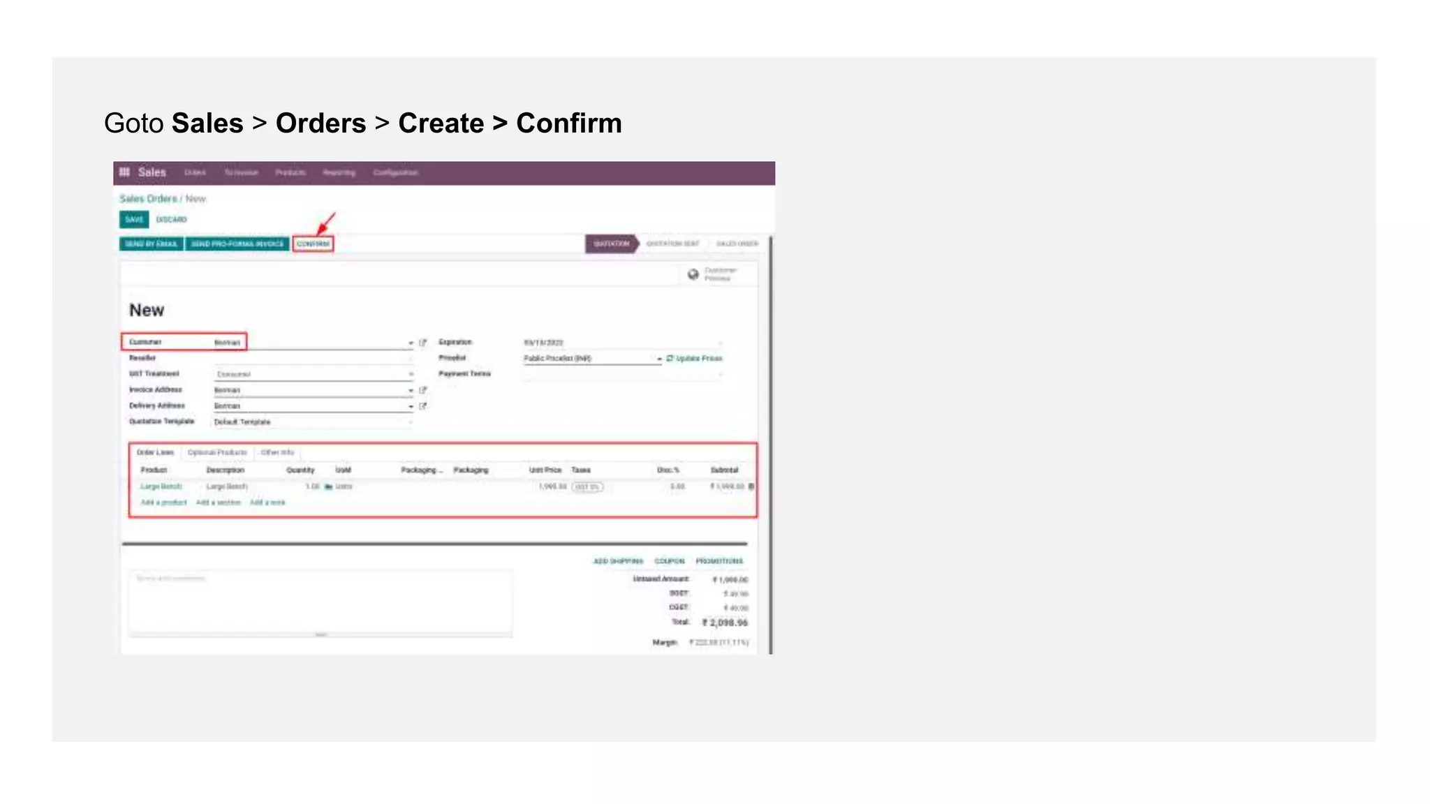 Goto Sales > Orders > Create > Confirm
 
