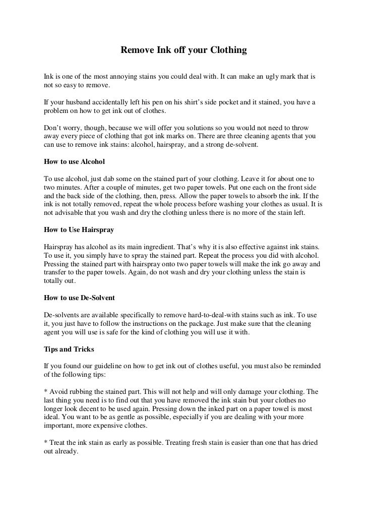 how to remove ink off your clothing
