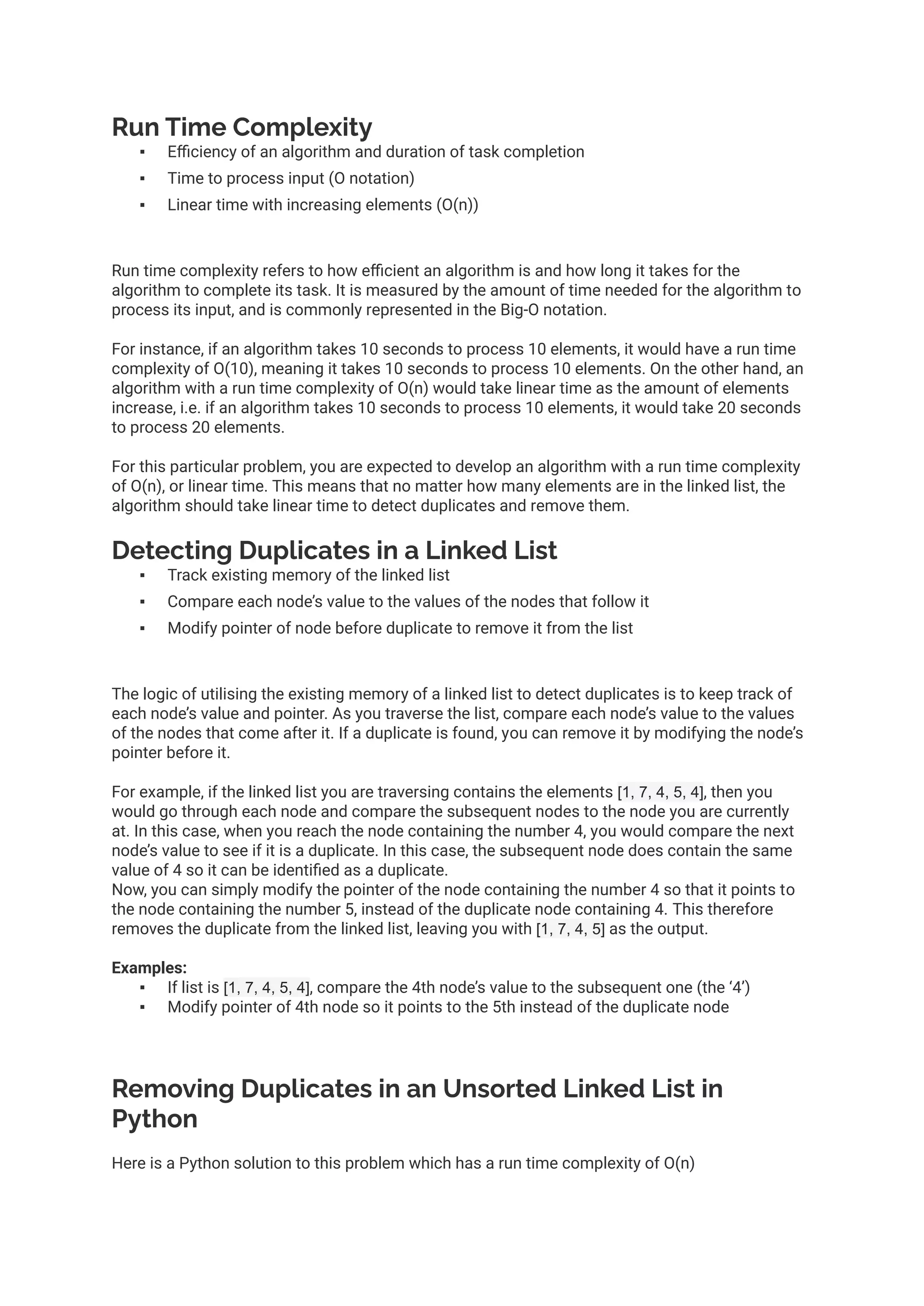 Remove Duplicates in an Unsorted Linked List in Python | PDF