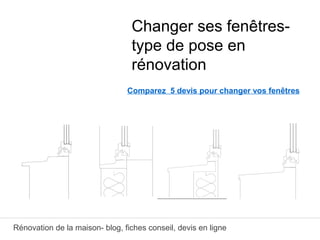 Rénovation de la maison- blog, fiches conseil, devis en ligne
Comparez 5 devis pour changer vos fenêtres
Changer ses fenêtres-
type de pose en
rénovation
 