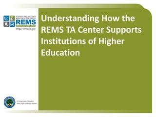 Understanding How the
REMS TA Center Supports
Institutions of Higher
Education
 