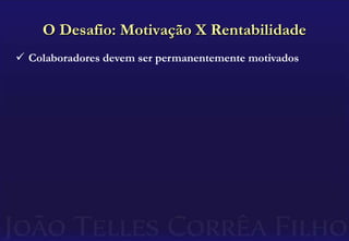 O Desafio: Motivação X RentabilidadeColaboradores devem ser permanentemente motivadosO Desafio: Motivação X RentabilidadeColaboradores devem ser permanentemente motivados