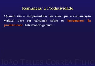 Remuneração: Uma Nova PropostaO gráfico que montamos mostra claramente que a meta a ser perseguida é aumentar as receitas em um ritmo superior ao aumento das despesas.$$$DESPESAS CRESCEM MAISLENTAMENTETempo
