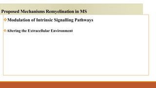 Modulation of Intrinsic Signalling Pathways
Altering the Extracellular Environment
Proposed Mechanisms Remyelination in MS
 
