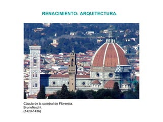 RENACIMIENTO: ARQUITECTURA.




Cúpula de la catedral de Florencia.
Brunelleschi.
(1420-1436)
 