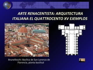 Brunelleschi: Basílica de San Lorenzo de Florencia, planta basilical ARTE RENACENTISTA: ARQUITECTURA ITALIANA EL QUATTROCENTO XV EJEMPLOS   