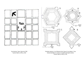 Presidios tejanos: A, Los Dolores de los Tejas; B, Los Adaes; C, San
Antonio de Béjar; D, Loreto, en la Bahía de Espíritu ...