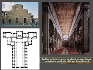 Basílica de San Lorenzo, de planta de cruz latina
construida a partir de 1419 por Brunelleschi
 