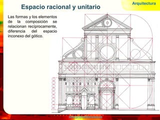 www.profesorfrancisco.es
Espacio racional y unitario
Las formas y los elementos
de la composición se
relacionan recíprocamente,
diferencia del espacio
inconexo del gótico.
Arquitectura
 