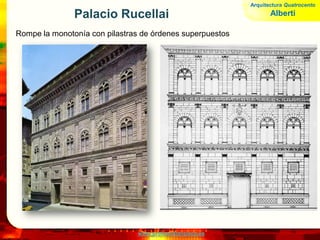 www.profesorfrancisco.es
Palacio Rucellai
Rompe la monotonía con pilastras de órdenes superpuestos
Arquitectura Quatrocento
Alberti
 