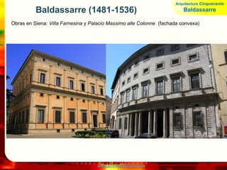 www.profesorfrancisco.es
Biblioteca Laurenciana en Florencia
Se construyó para albergar los colección de códices (manuscritos) de la familia Médici. En el
vestíbulo hace una escalera que en poco espacio logra un efecto visual y espacial para
generar la sensación de monumentalidad. Juega con los elementos (peldaños de diferente
anchura y distribución en tramos, múltiples descansos, pasamanos, frontones partidos, etc.)
Arquitectura Cinquecento
Miguel Ángel
 