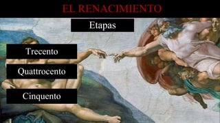 EL RENACIMIENTO
Etapas
Trecento
Quattrocento
Cinquento
 