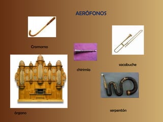 Cromorno sacabuche serpentón órgano AERÓFONOS chirimía 