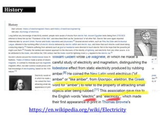 History
https://en.wikipedia.org/wiki/Electricity
 