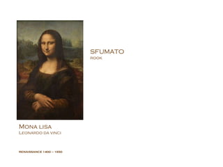 RENAISSANCE  1400 – 1650 Mona lisa Leonardo da vinci SFUMATO  rook  