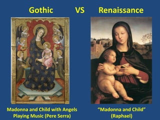 Gothic VS Renaissance
Madonna and Child with Angels
Playing Music (Pere Serra)
“Madonna and Child”
(Raphael)
 