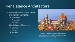 “Il Duomo.”The Basilica di Santa Maria del Fiore
Dome completed by Filippo Brunelleschi, 1436
Cathedral constructed in 1296
 