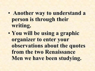 Filipino Renaissance ManYou will now be selecting a Filipino Renaissance Man.Through the use of the WWW and using Layer 1 information, identify an appropriate Filipino.Look for basic facts as well as characteristics or qualities which would qualify him as such.Enter the new information into your graphic organizer