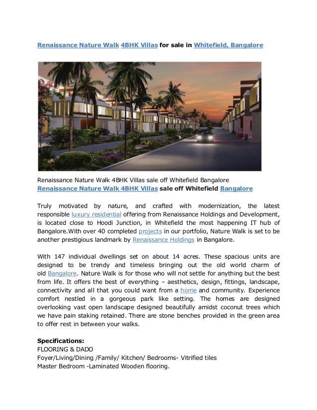Renaissance nature walk 4BHK Villas for sale in Whitefield, Bangalore
