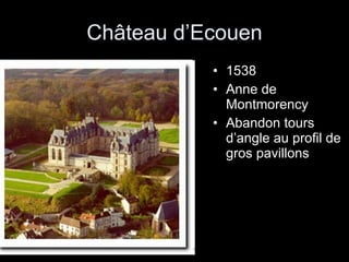 Château d’Ecouen 1538 Anne de Montmorency Abandon tours d’angle au profil de gros pavillons 