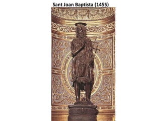 CARACTERÍSTIQUES GENERALS CINQUECENTO(I)
Classicisme i monumentalitat per influència de les troballes romanes.
Interès el naturalisme i l’ésser humà (antropocentrisme): el nu es converteix en tema.
Utilització de la forma
helicoïdal (serpentinata): més
dinamisme.
Ús d’un sol bloc de marbre: “per forza di levare” de Miquel Àngel.
Defensa d’un punt de vista frontal.
Multifacialitat
Amb l’avanç del manierisme,
predomini de les línies corbes.
 