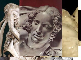 MIQUEL ÀNGEL: ETAPA DE MADURESA (1505-1534)
 Els ESCLAUS (1510-13), es veu la
influència del Laocont clarament en
el moviment, el dramatisme gairebé
patètic i els escorços molt forçats.
 