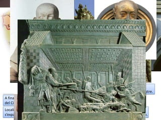 CARACTERÍSTIQUES GENERALS QUATTROCENTO(II)
Es recupera el contraposto i les línies corbes.
Es recupera el nu.
Representació de la naturalesa.
Utilització de la perspectiva lineal en la representació de l’espai (relleus).
Les composicions solen ser senzilles, geomètricament simples.
El moviment està present, però de manera continguda, suau, clàssica.
S’acaba progressivament amb la subordinació de l’escultura al marc arquitectònic.
Temàtica molt variada: a les representacions
religioses de sants i temes bíblics, afegeixen els nus,
els temes mitològics, el retrat de bust i cos sencer i
el retrat eqüestre.
 