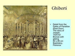 Ghiberti Detail from the Gates of Paradise (East Door) The story of Joseph 1425-52 Bronze with gilding 80 x 80 cm Baptistery, Florence  