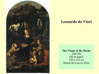 The Virgin of the Rocks 1483-86 Oil on panel 199 x 122 cm Musee du Louvre, Paris Leonardo da Vinci 