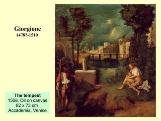 The tempest 1508 .  Oil on canvas 82 x 73 cm  Accademia, Venice Giorgione 1478?-1510  