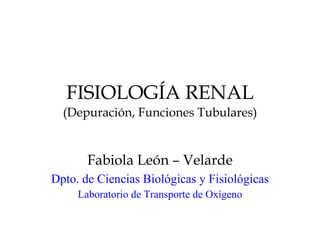 FISIOLOGÍA RENAL (Depuración, Funciones Tubulares) Fabiola León – Velarde Dpto. de Ciencias Biológicas y Fisiológicas Laboratorio de Transporte de Oxígeno 