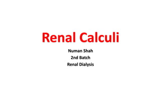 Renal Calculi
Numan Shah
2nd Batch
Renal Dialysis
 
