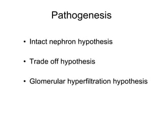 Pathogenesis Intact nephron hypothesis Trade off hypothesis Glomerular hyperfiltration hypothesis 