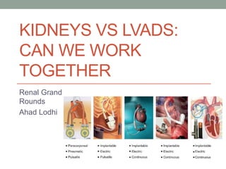 KIDNEYS VS LVADS:
CAN WE WORK
TOGETHER
Renal Grand
Rounds
Ahad Lodhi
 