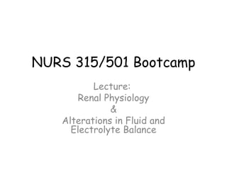 NURS 315/501 Bootcamp Lecture:  Renal Physiology &  Alterations in Fluid and Electrolyte Balance 