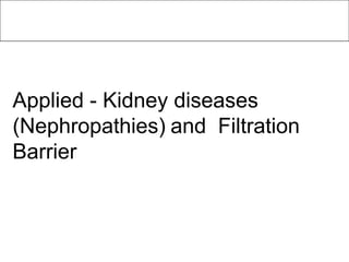 Applied - Kidney diseases
(Nephropathies) and Filtration
Barrier
 