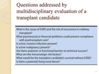 Questions addressed by
multidisciplinary evaluation of a
transplant candidate
20
 
